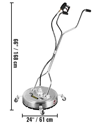 VEVOR pressure surface cleaner, 24" width, 66" height, silver body with wheels and handle.