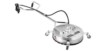 VEVOR pressure surface cleaner with rotating brush, sturdy handle, and four caster wheels for easy use.