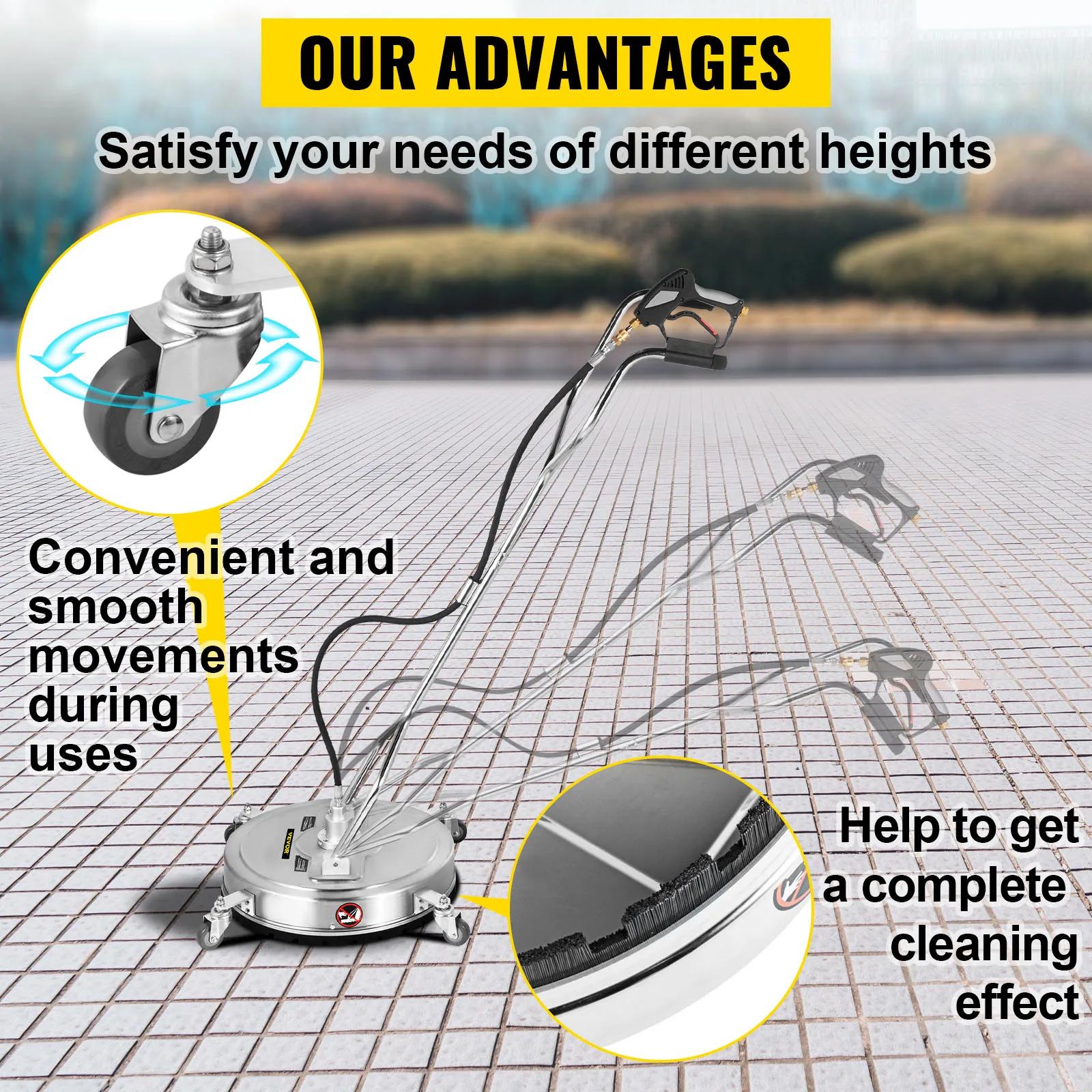 VEVOR pressure surface cleaner for convenient, smooth movements and complete cleaning effect.