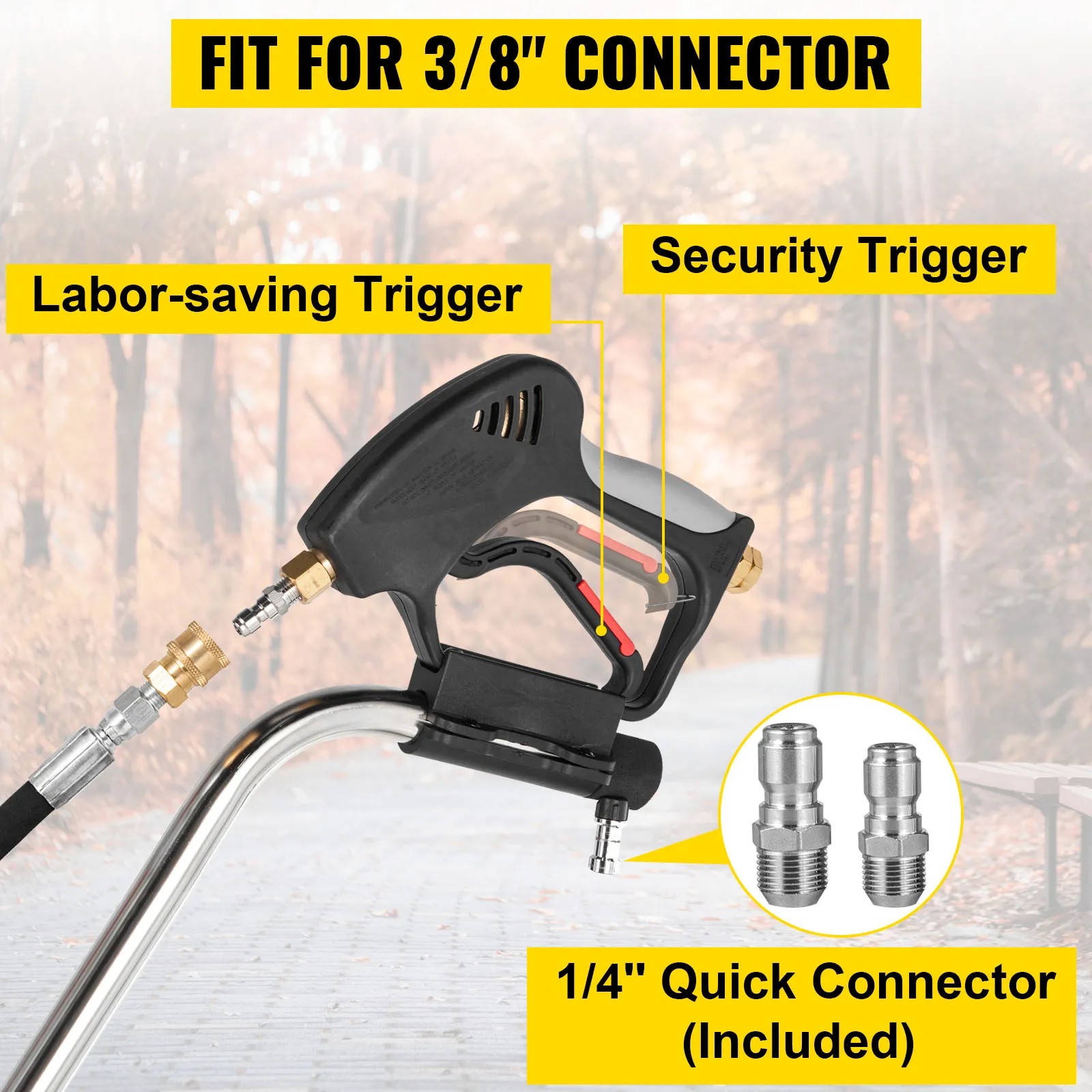 VEVOR pressure surface cleaner with labor-saving trigger, security trigger, and 1/4" quick connector.