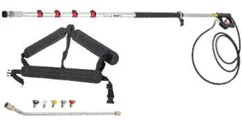 VEVOR telescoping pressure washer wand with adjustable harness, nozzles, and extension wand attachments.
