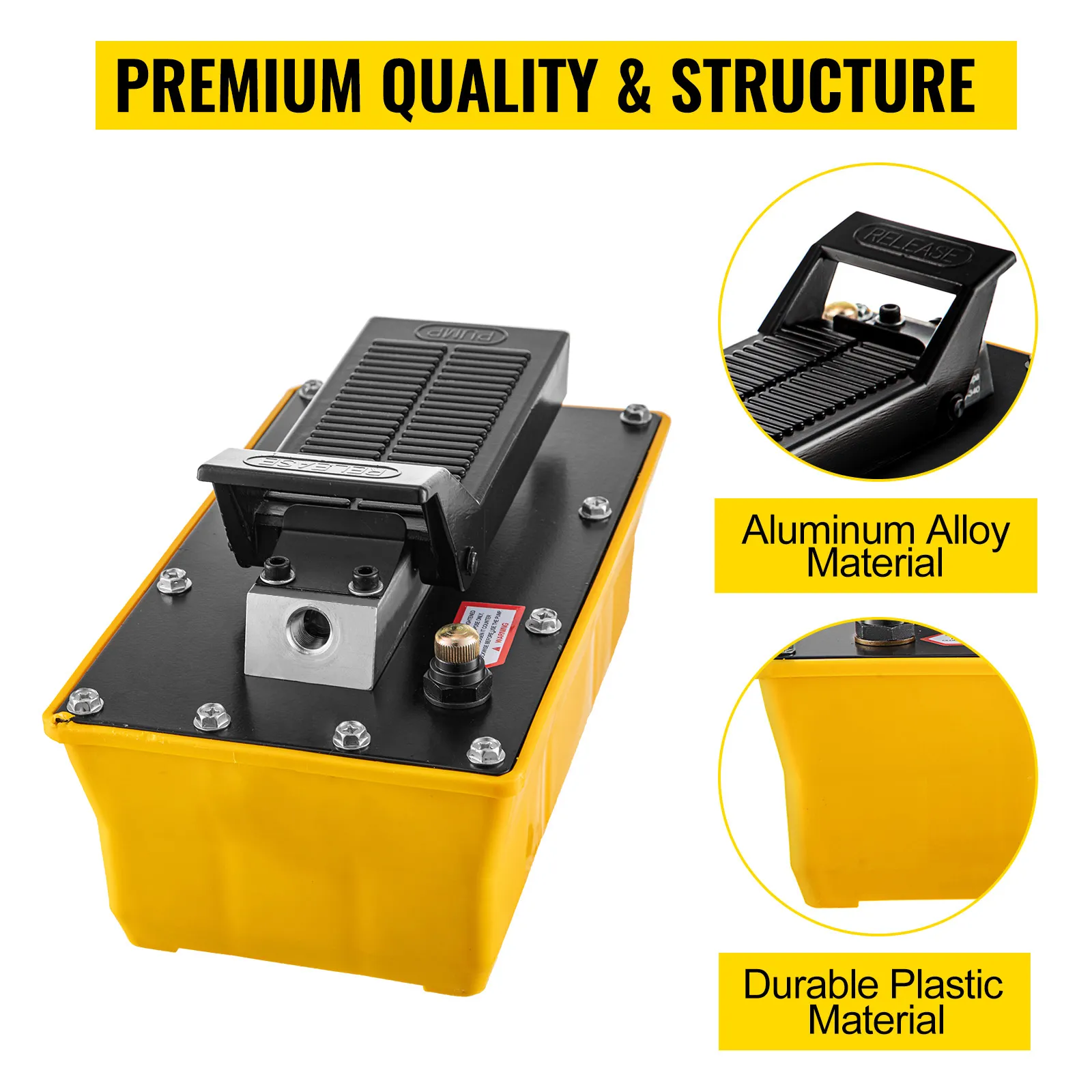 VEVOR air hydraulic pump with aluminum alloy and durable plastic construction.