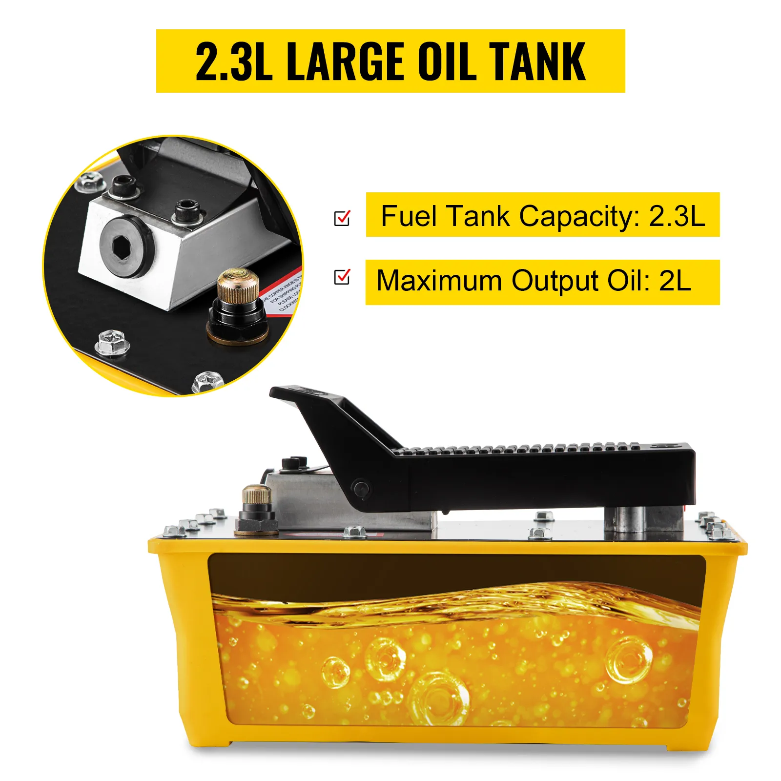 VEVOR air hydraulic pump with 2.3l oil tank and 2l max oil output