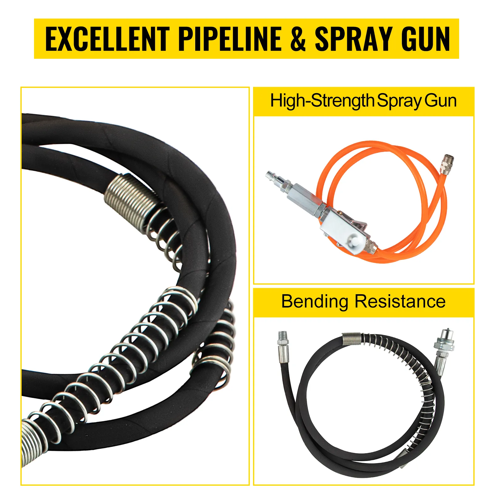 VEVOR air hydraulic pump hose and high-strength spray gun with bending resistance.