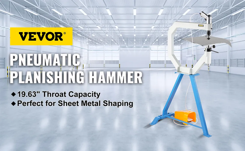 VEVOR planishing hammer with 19.63" throat capacity, ideal for sheet metal shaping.