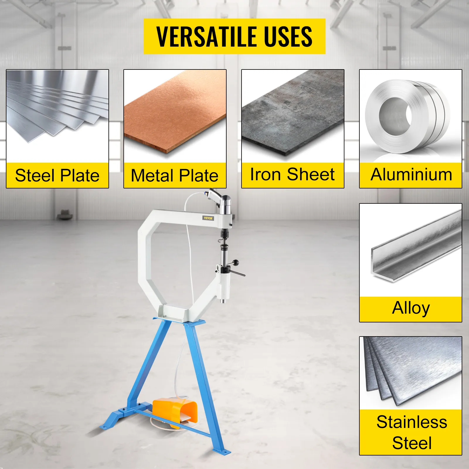 VEVOR planishing hammer with versatile uses: steel plate, metal plate, iron sheet, aluminum.