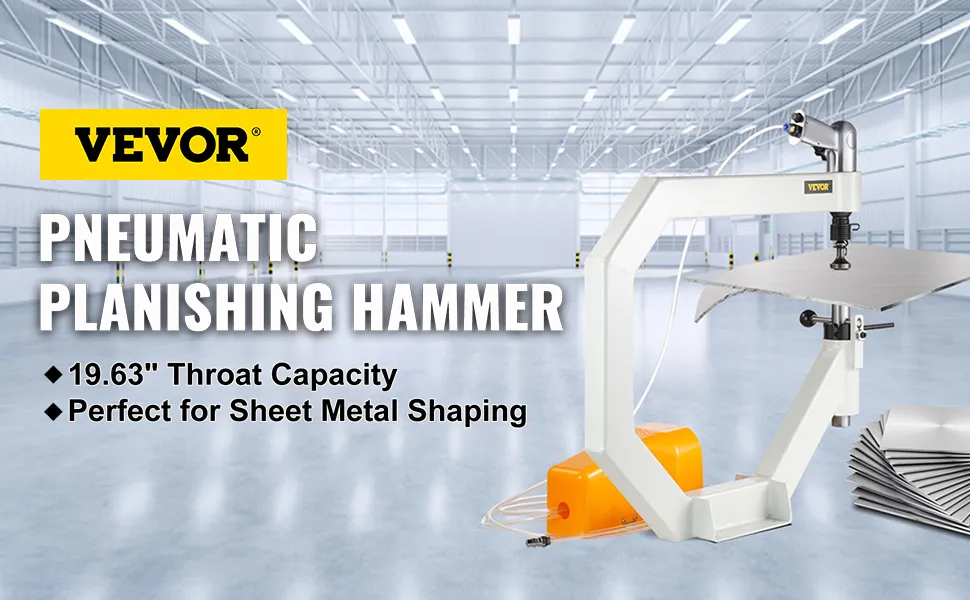 VEVOR planishing hammer with 19.63" throat capacity for sheet metal shaping.