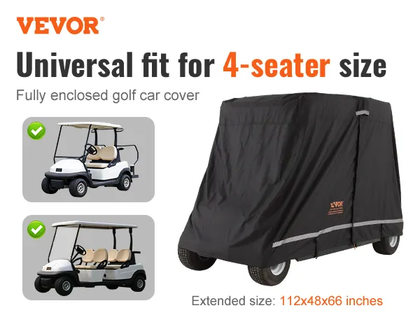 VEVOR-Golfwagen-Abdeckung für 4-Sitzer-Wagen, vollständig geschlossener Schutz. Erweiterte Größe: 112 x 48 x 66 Zoll.