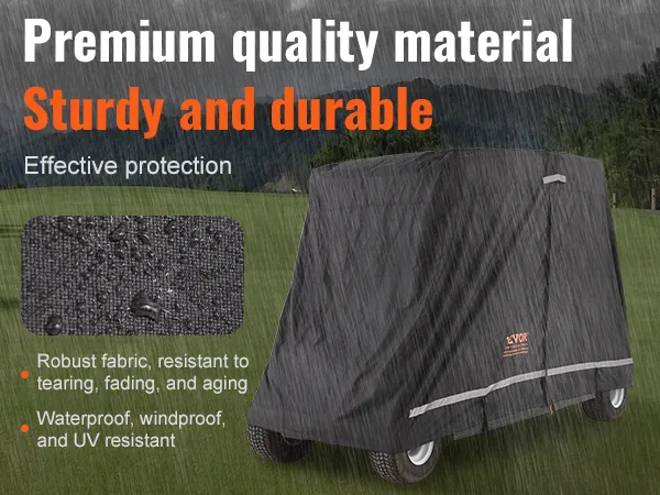 Pokrowiec na wózek golfowy VEVOR chroniący przed deszczem, wykonany z wytrzymałego, wodoodpornego materiału najwyższej jakości, zapewniającego skuteczną ochronę.