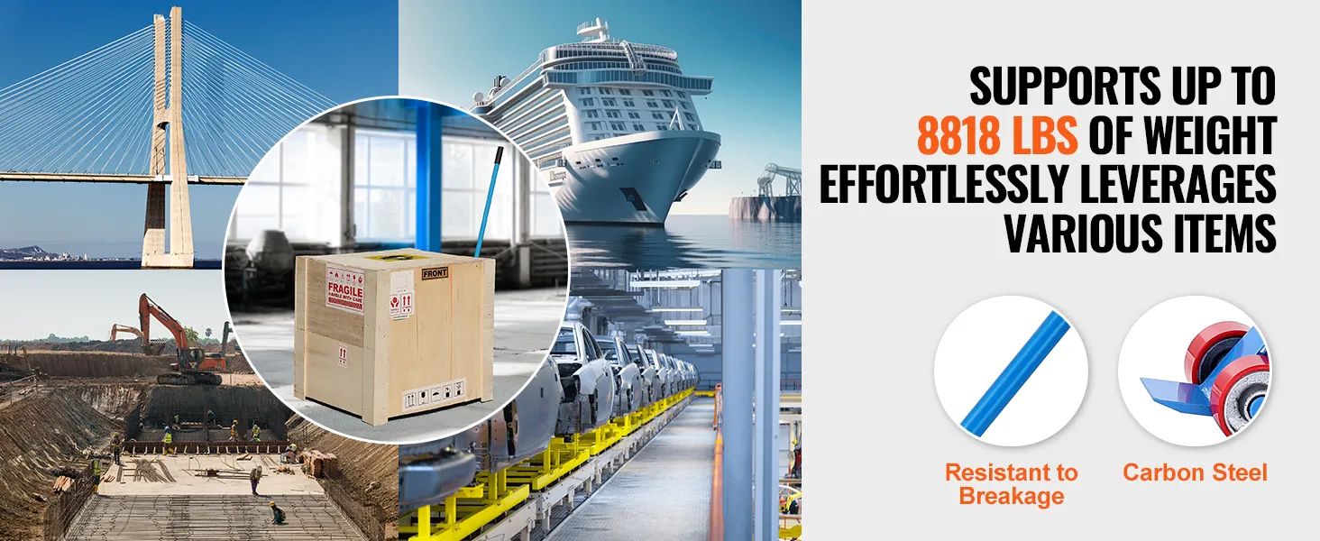 VEVOR pallet buster with carbon steel leverages 8818 lbs, versatile for construction, shipping, and manufacturing.