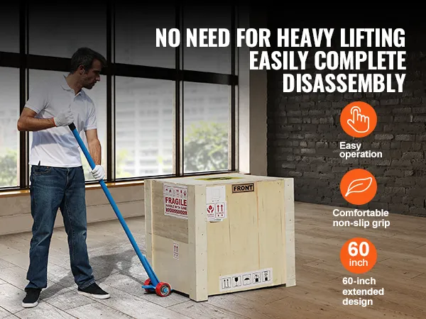 man using VEVOR pallet buster to disassemble crate with ease; features easy operation and non-slip grip.