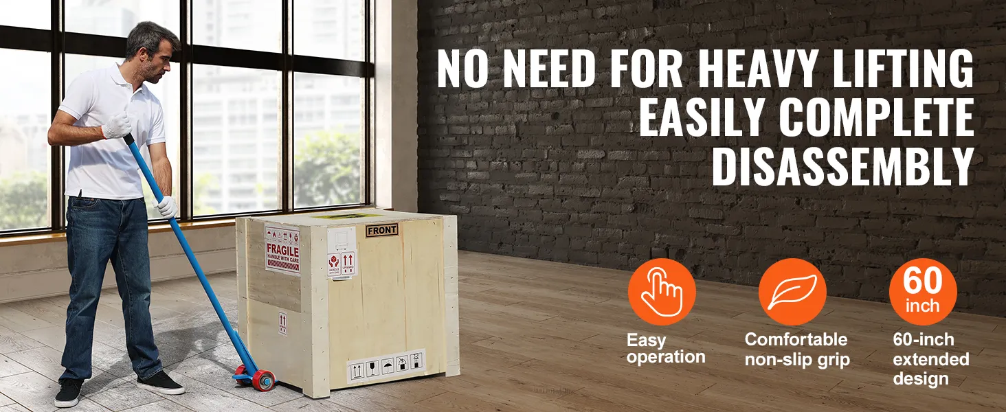man using VEVOR pallet buster to disassemble crate with ease; features easy operation and non-slip grip.