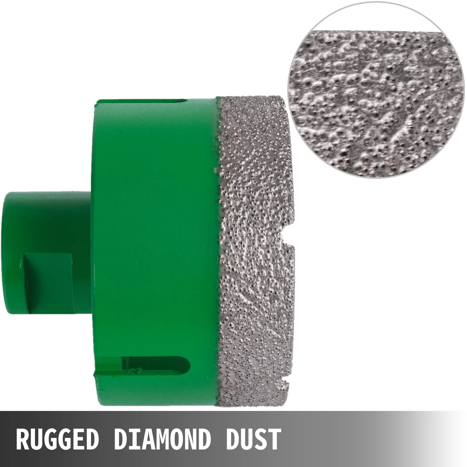green VEVOR diamond hole saw set with rugged diamond dust coating.