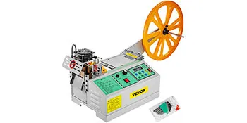 VEVOR tape cutting machine with orange spool and green control panel.