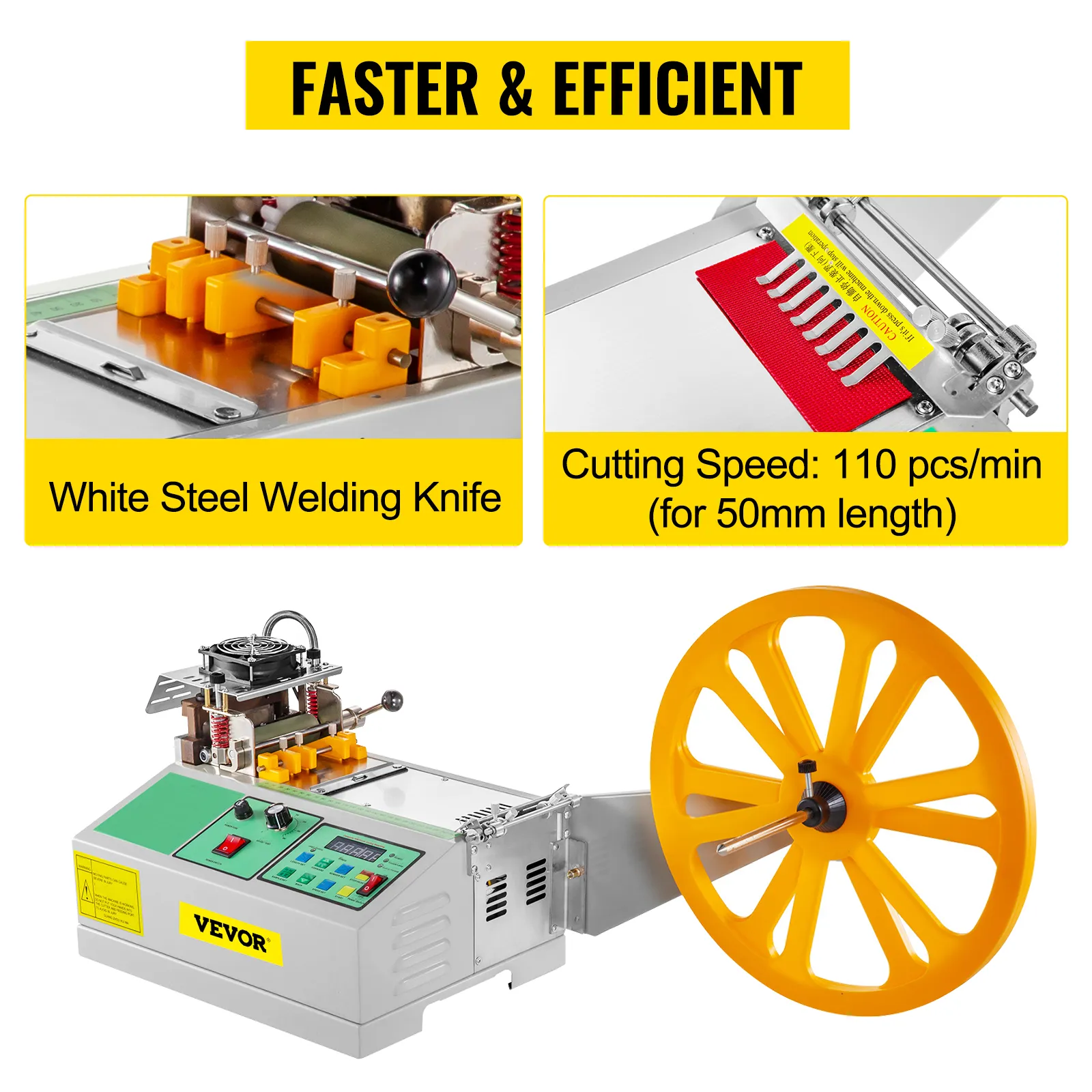 VEVOR tape cutting machine with steel welding knife and 110 pcs/min cutting speed.