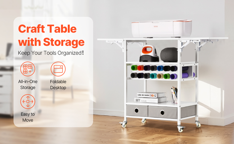 Rollender Basteltisch Mit 56 Fadenspulen-Halter & 3 Regalen – Nähschrank-Organizer, Weiß | Bis 50 Kg Belastbar