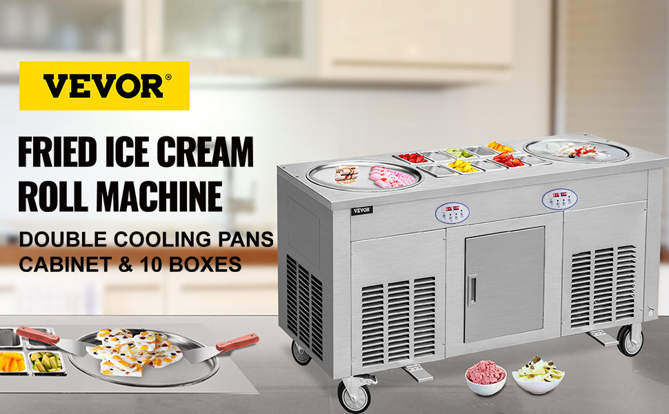 VEVOR Commercial Rolled Ice Cream Machine, 2800W Stir-Fried
