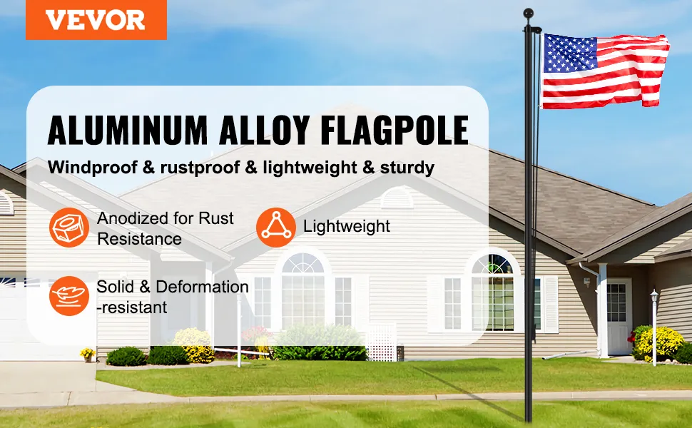 VEVOR flagpole kit - aluminum alloy, windproof, rustproof, lightweight, and sturdy by a house.