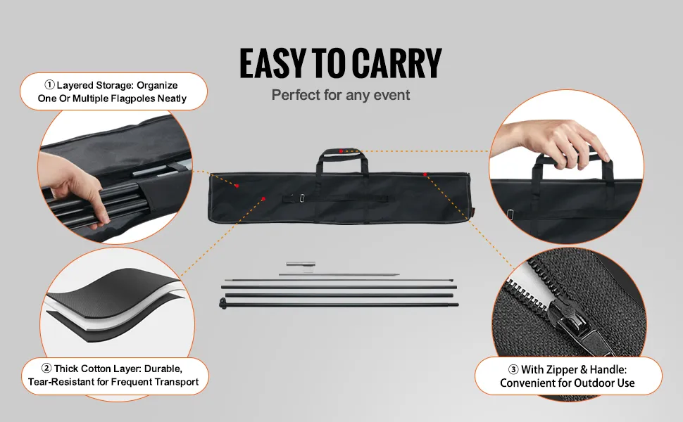 VEVOR open flags storage bag with layered compartments, thick cotton material, and zipper handle feature.