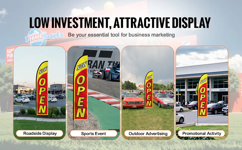 VEVOR open flags for roadside displays, sports events, outdoor advertising, and promotional activities.