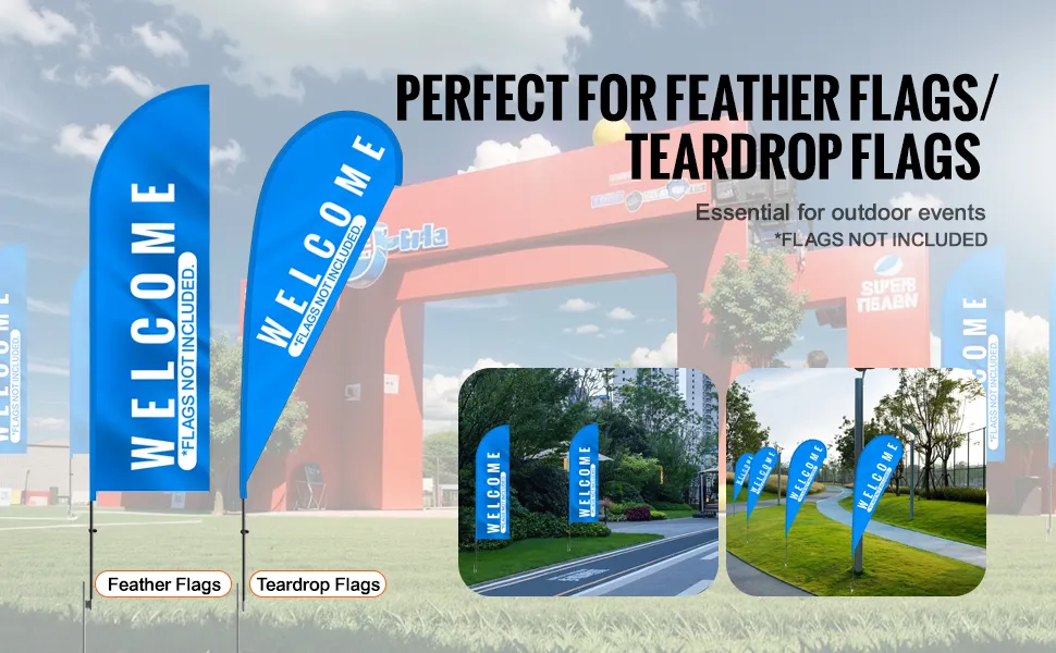 Zestaw masztów do flag piórowych VEVOR do flag piórowych i łezkowych; idealny na imprezy plenerowe. Flagi nie są dołączone.