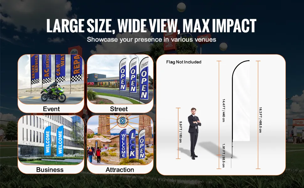 VEVOR feather flag pole kit for events, streets, businesses, and attractions with large size for max impact.
