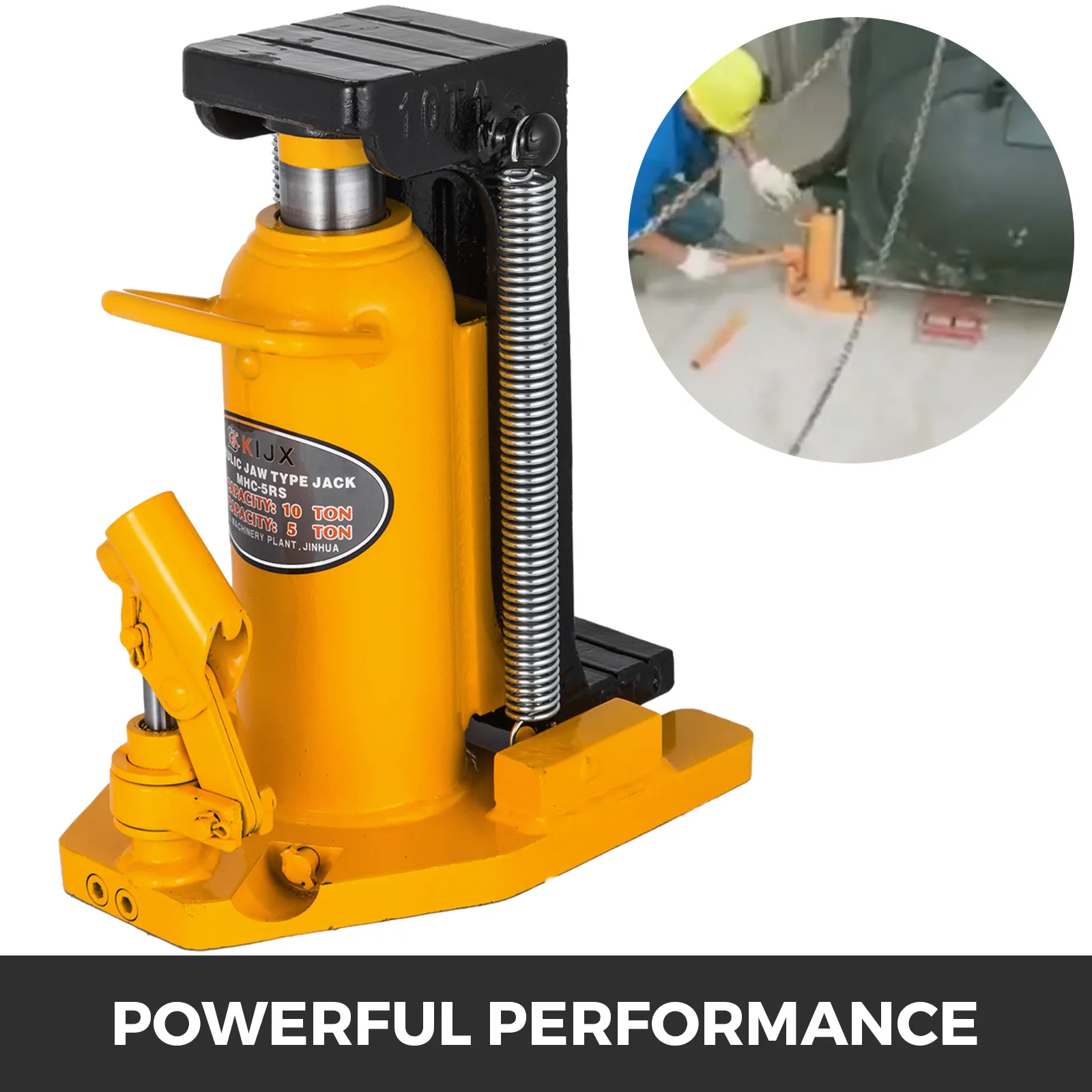 VEVOR toe jack in operation lifting heavy equipment, highlighting powerful performance.