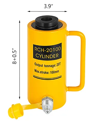 yellow VEVOR hydraulic cylinder jack, 20t capacity, measurements 8.5" by 3.9".