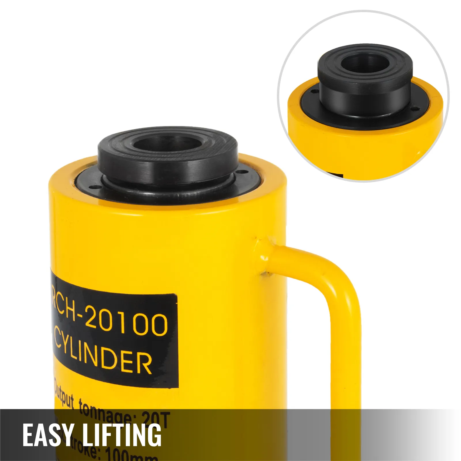 yellow VEVOR hydraulic cylinder jack for easy lifting, labeled rch-20100.