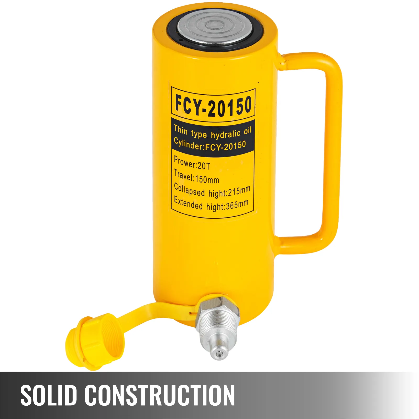 yellow VEVOR hydraulic cylinder jack with 20t load capacity and solid construction.
