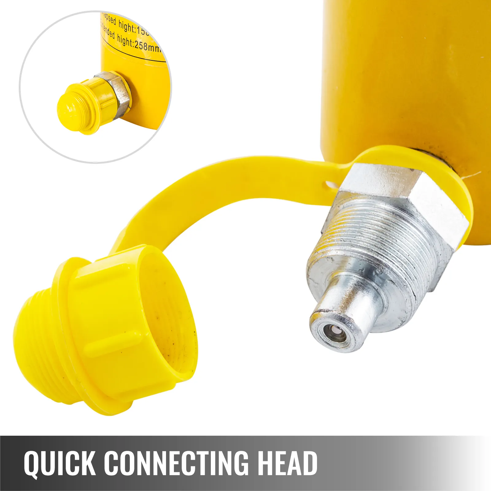 VEVOR hydraulic cylinder jack quick connecting head in yellow and silver.
