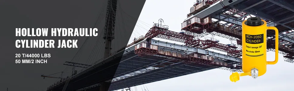 Gato hidráulico de cilindro VEVOR en uso durante la construcción de un puente con capacidad de 20 t.