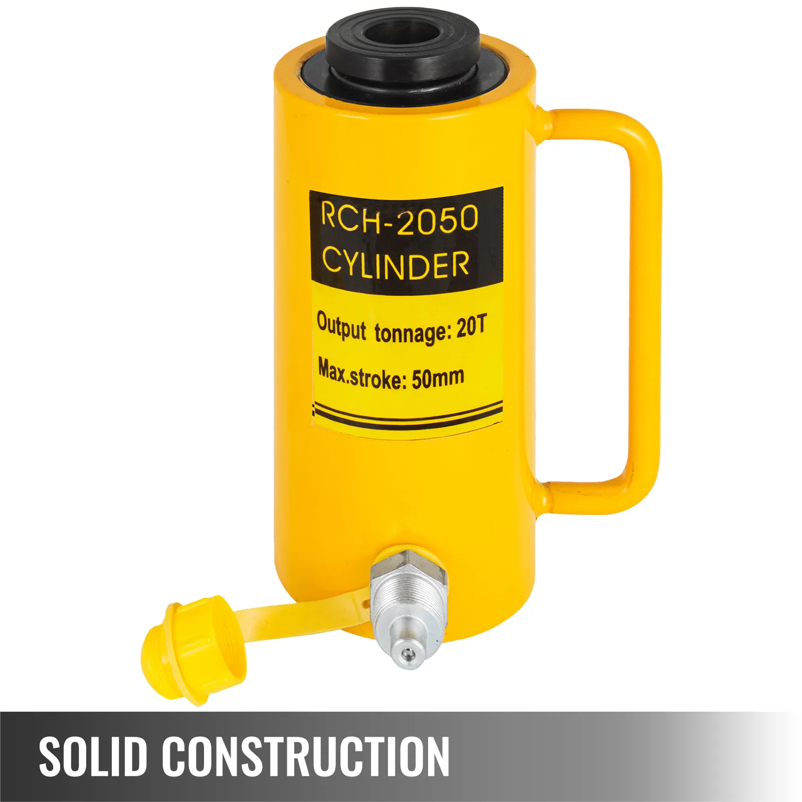 Gato hidráulico de cilindro amarillo VEVOR, capacidad de 20t, construcción sólida, manija lateral.