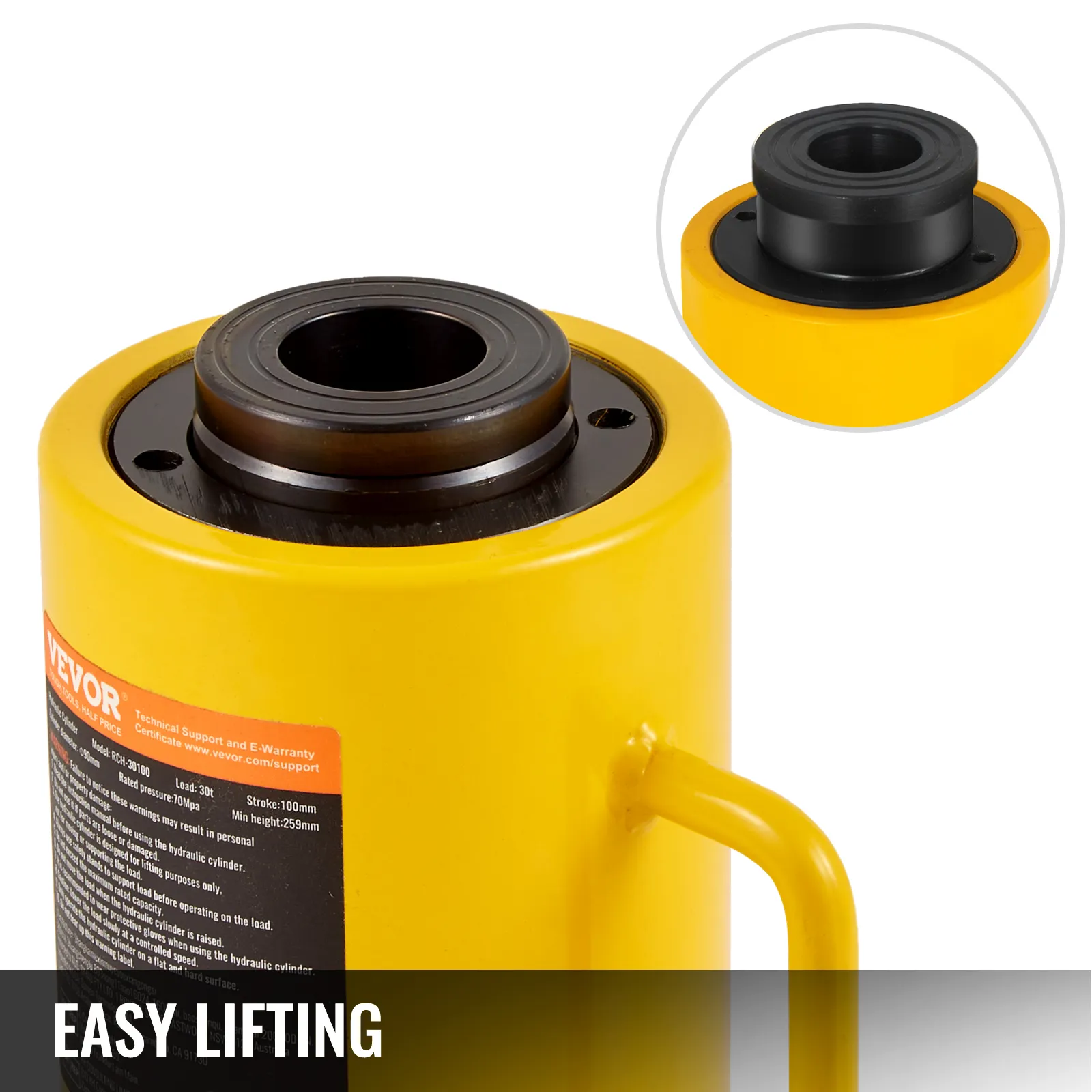 yellow VEVOR hydraulic cylinder jack with black details, labeled "easy lifting".