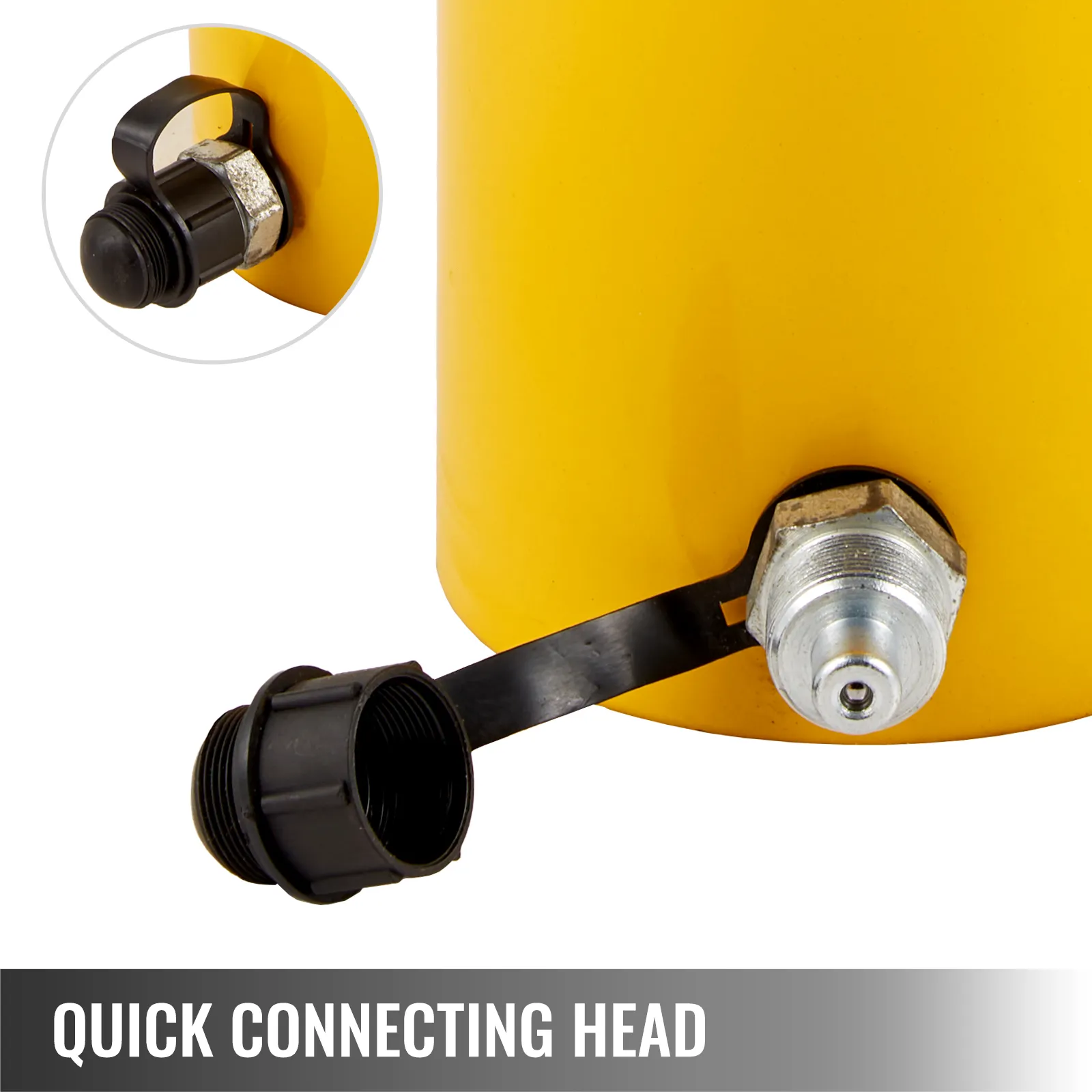 VEVOR hydraulic cylinder jack with quick connecting head, yellow cap and hose.