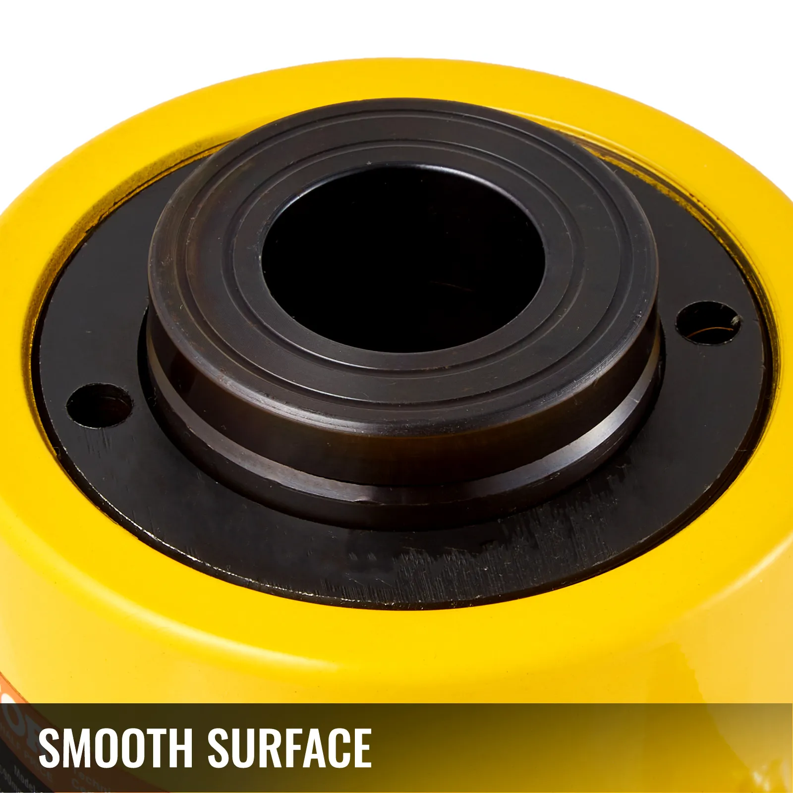 yellow VEVOR hydraulic cylinder jack with black smooth surface and inspection holes.