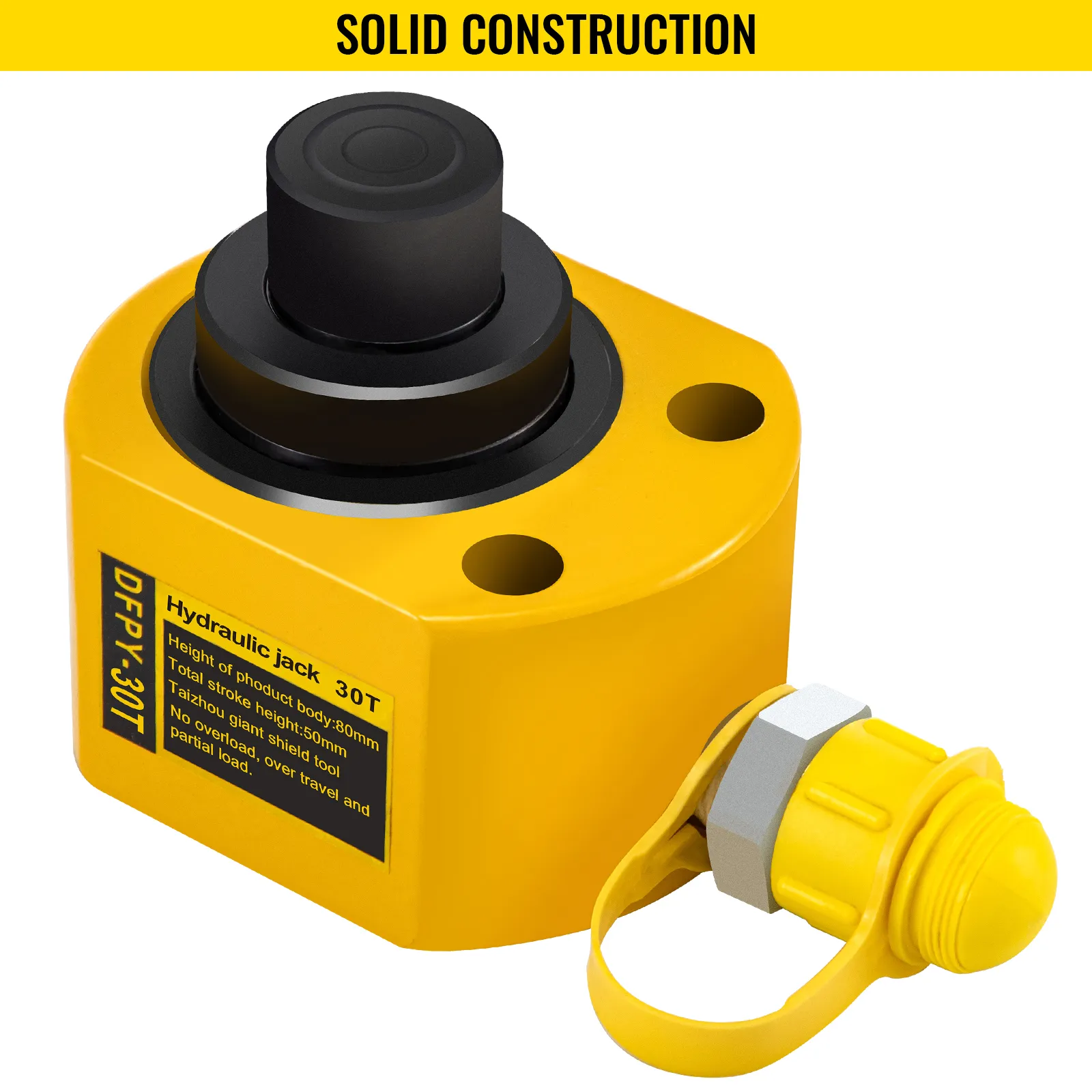 Cilindro hidráulico VEVOR, gato hidráulico amarillo, capacidad de 30t, construcción sólida.