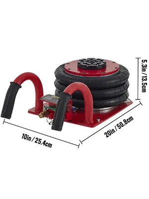 VEVOR triple bag air jack with red handles and dimensions 20x10x5.3 in.