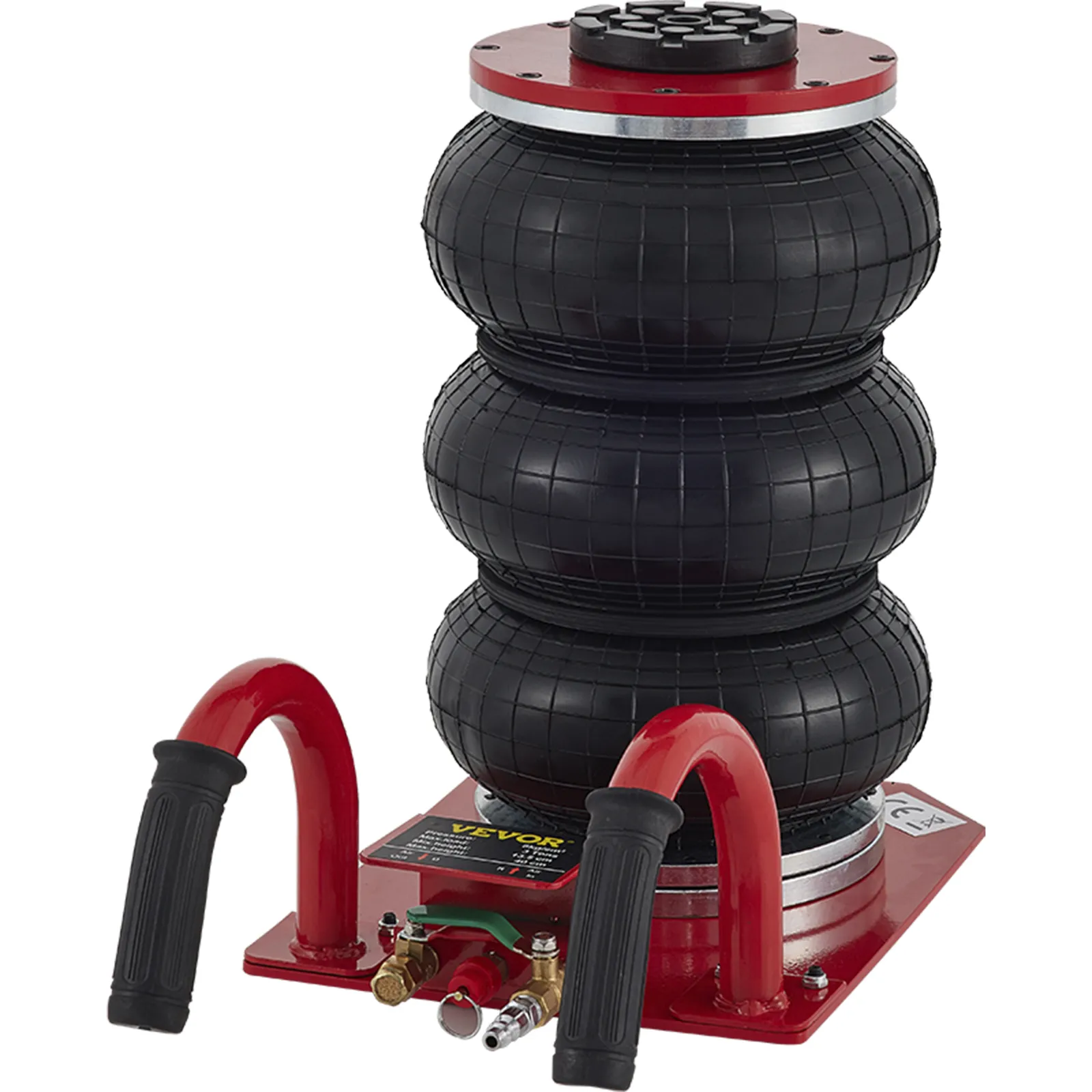 VEVOR triple bag air jack with red handles and base, black air bags.