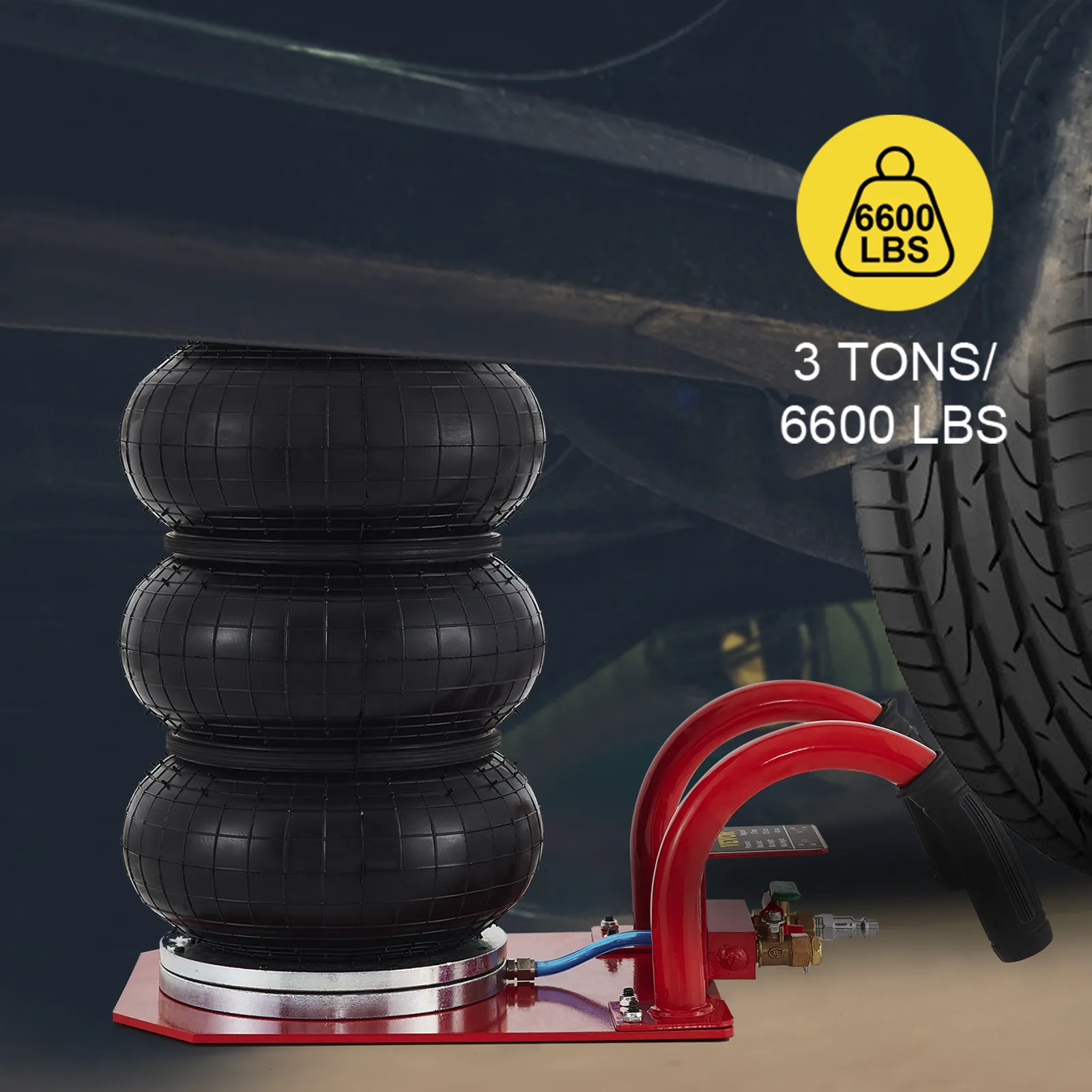VEVOR triple bag air jack lifting tire, supports 3 tons/6600 lbs.