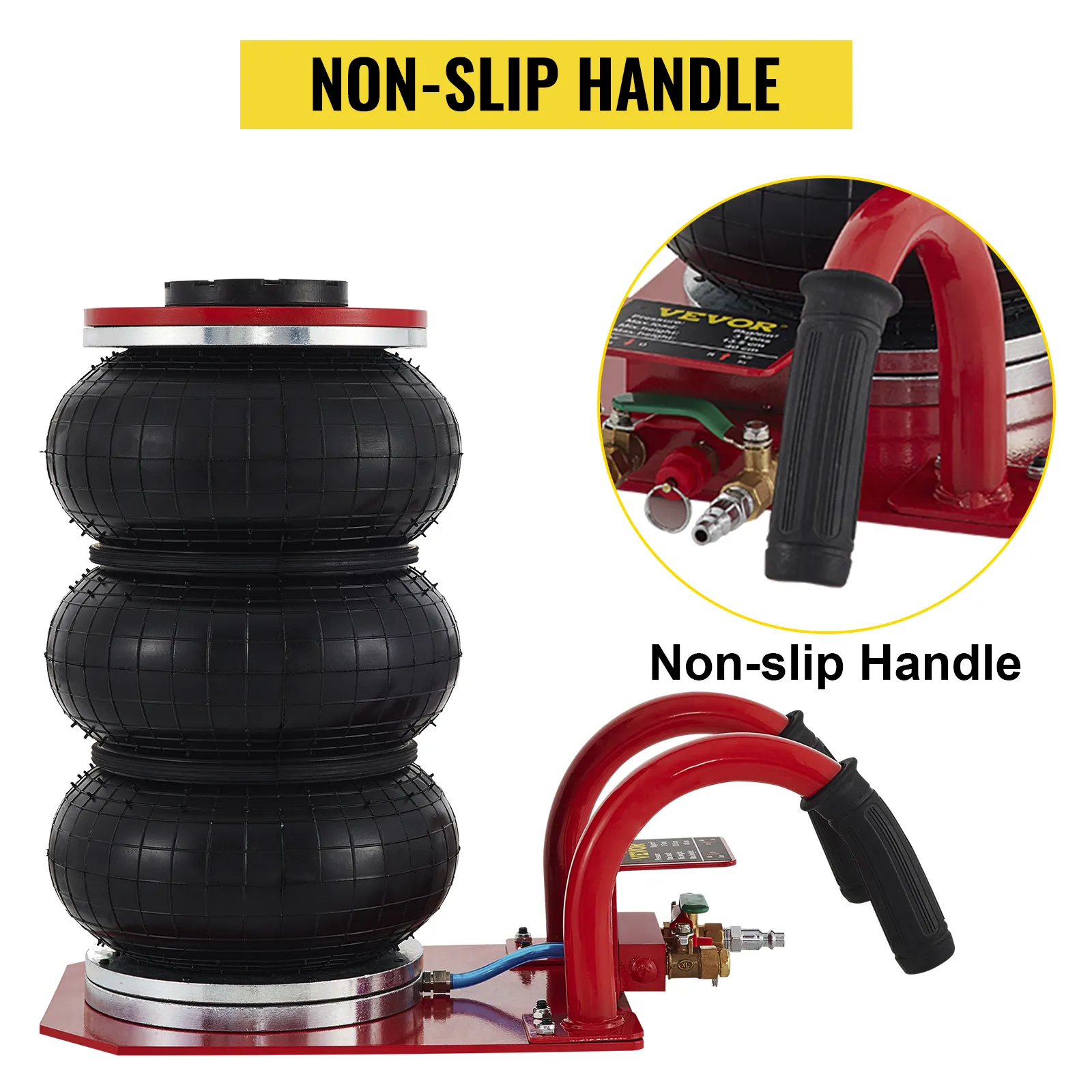 VEVOR triple bag air jack with non-slip handle and red base.