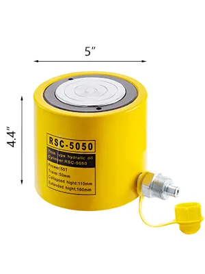 yellow VEVOR hydraulic cylinder, model rsc-5050 with dimensions 5" x 4.4".