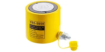 yellow VEVOR hydraulic cylinder rsc-5050 with silver central piston and connector.