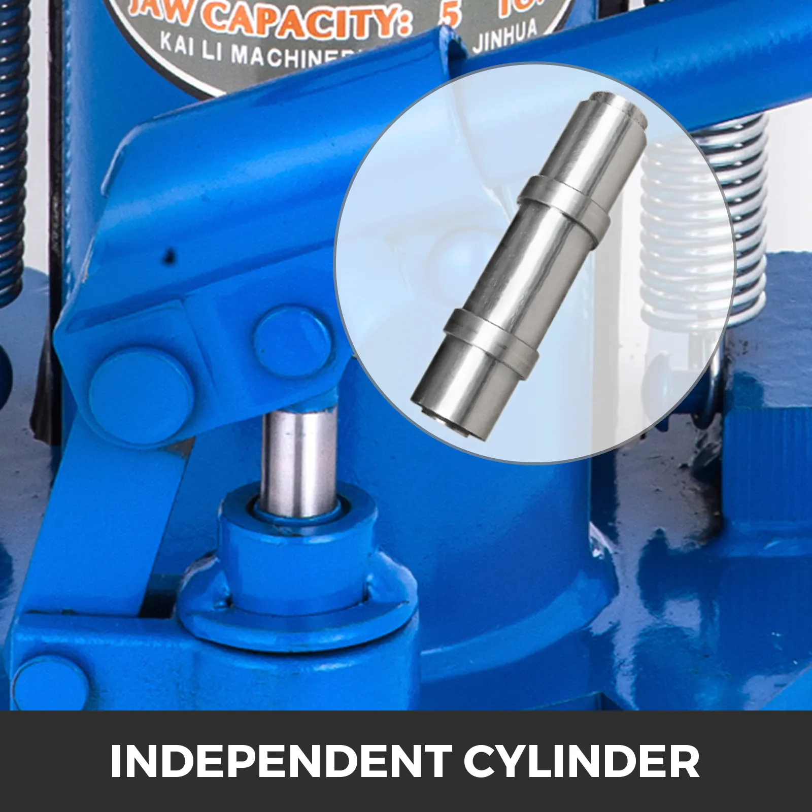 close-up of VEVOR hydraulic toe jack highlighting independent cylinder mechanism.