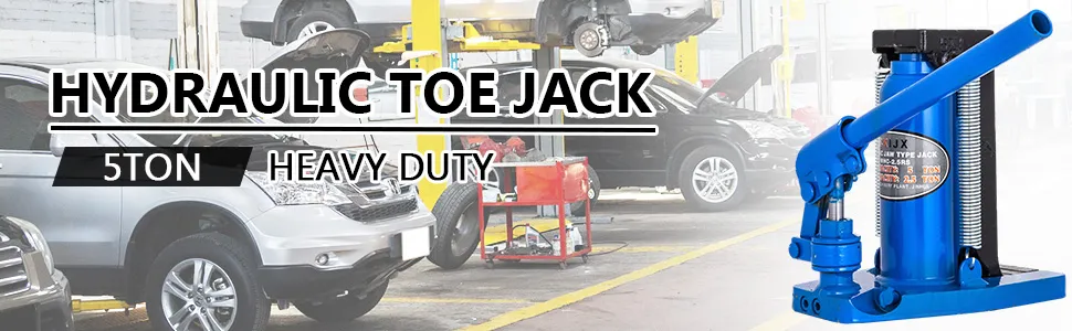 VEVOR hydraulic toe jack 5 ton heavy duty in an auto repair shop.