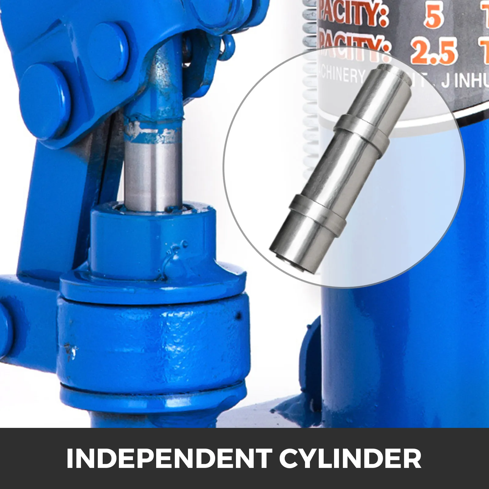 VEVOR hydraulic toe jack with independent cylinder close-up.