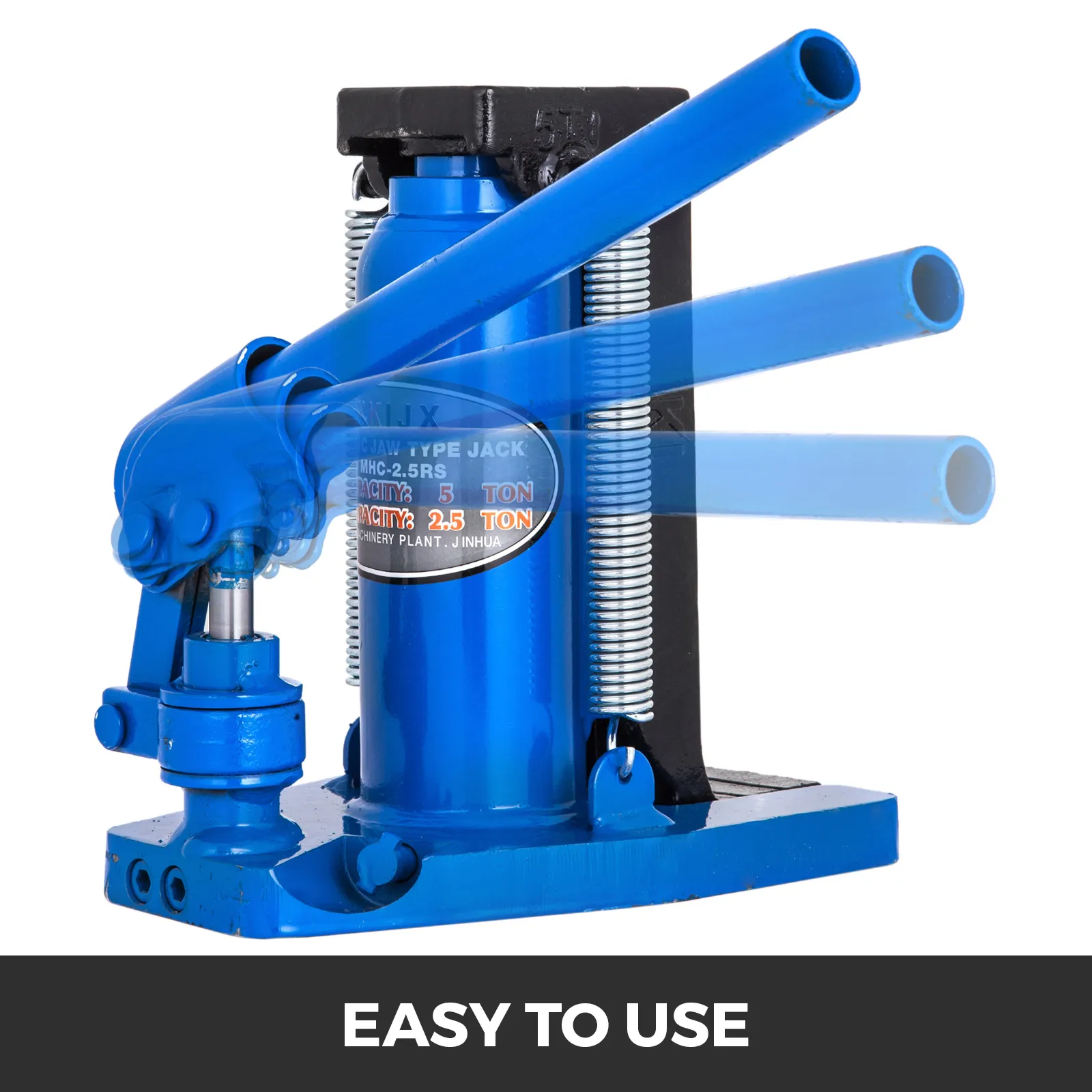 VEVOR hydraulic toe jack in blue with lever handle, labeled "easy to use".
