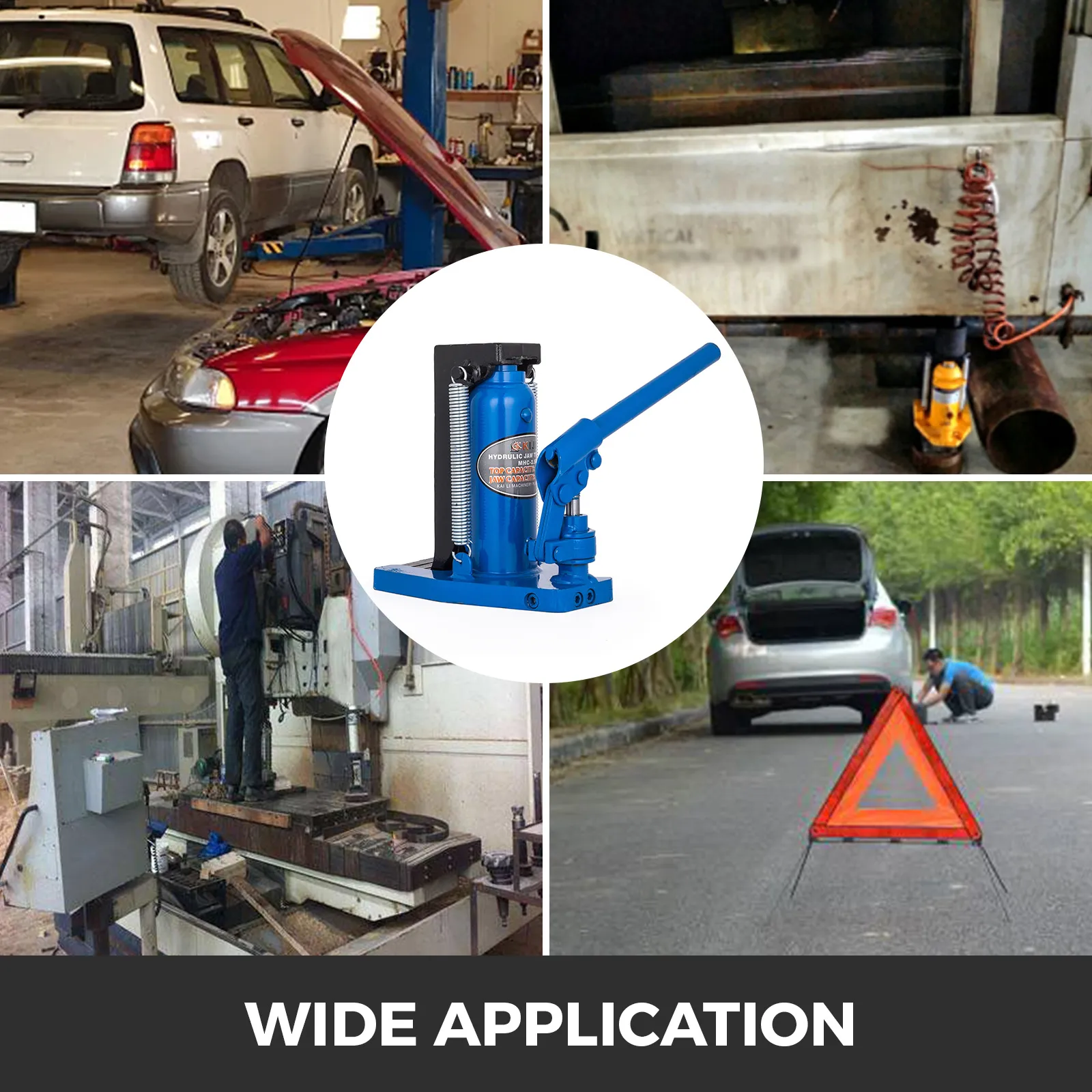 VEVOR hydraulic toe jack with diverse automotive and industrial applications.