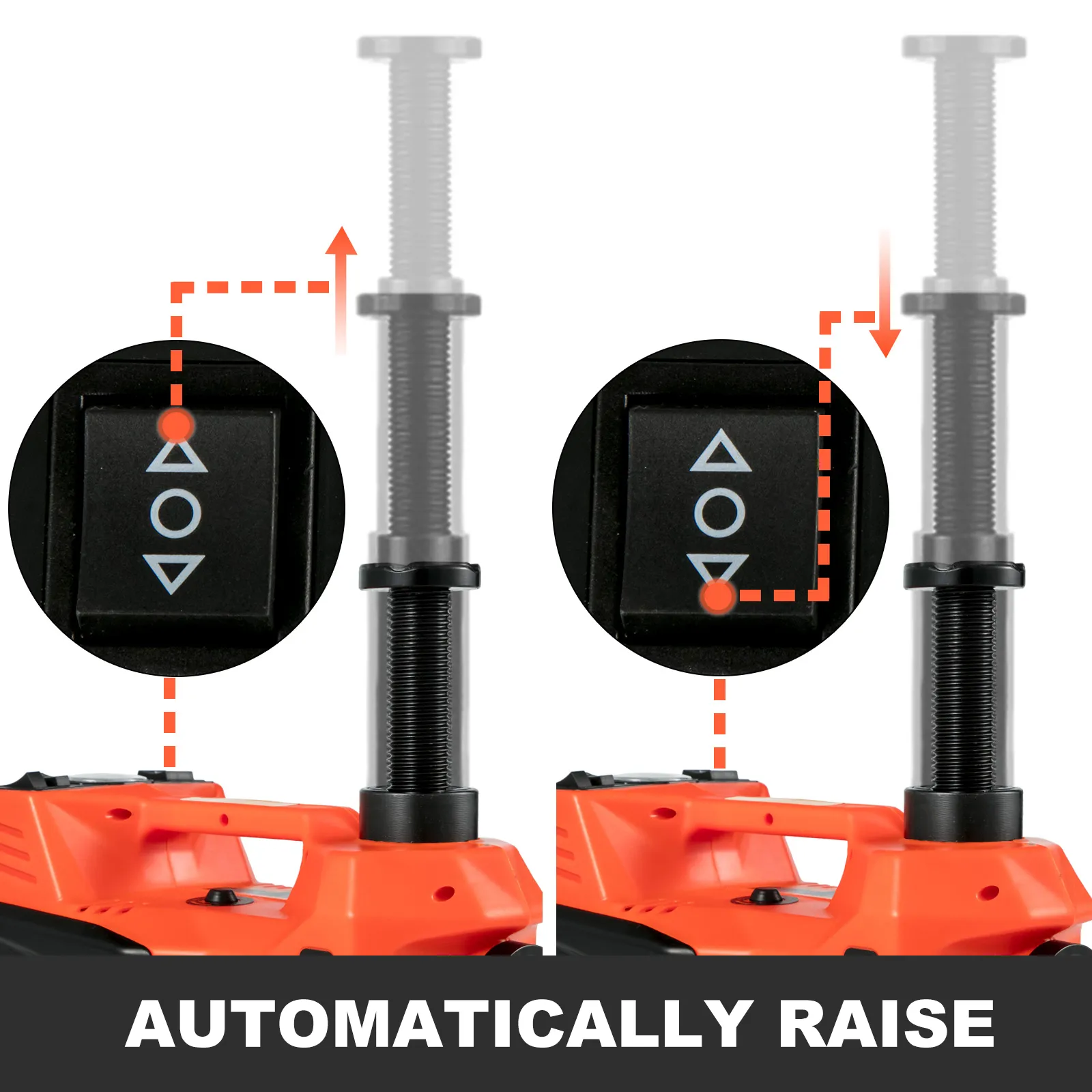 VEVOR electric car jack with automatic raise button demonstrating lift function.