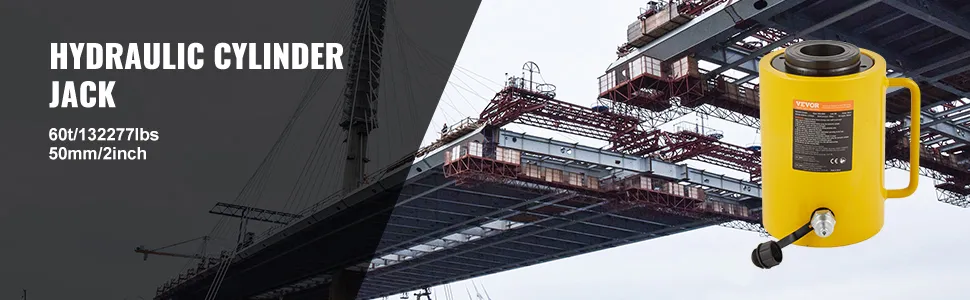 VEVOR hydraulic cylinder jack for bridge construction, 60t capacity, 50mm stroke.